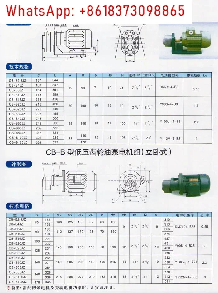 CB-B10/B6/B4/B16/B25/B32/B40/B50/B63/B80/100/B125F 기어 오일 펌프 RW