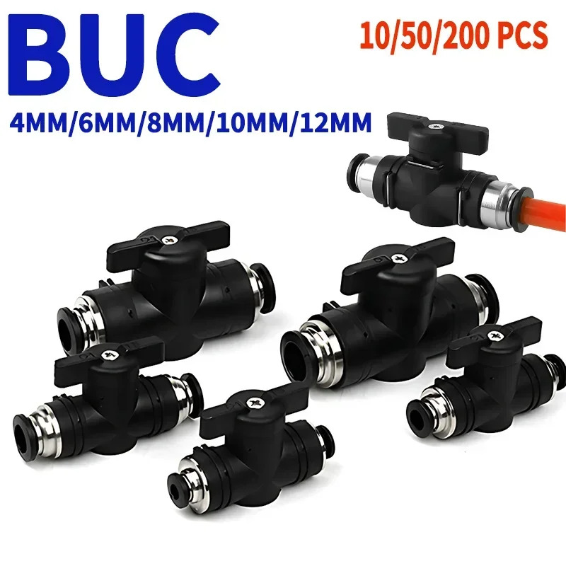 BUC 에어 핸드 밸브 공압 푸시 퀵 조인트 커넥터 수동 플라스틱 컨트롤러 4mm 6mm 8mm 10mm 12mmPCs 50/200 PCs