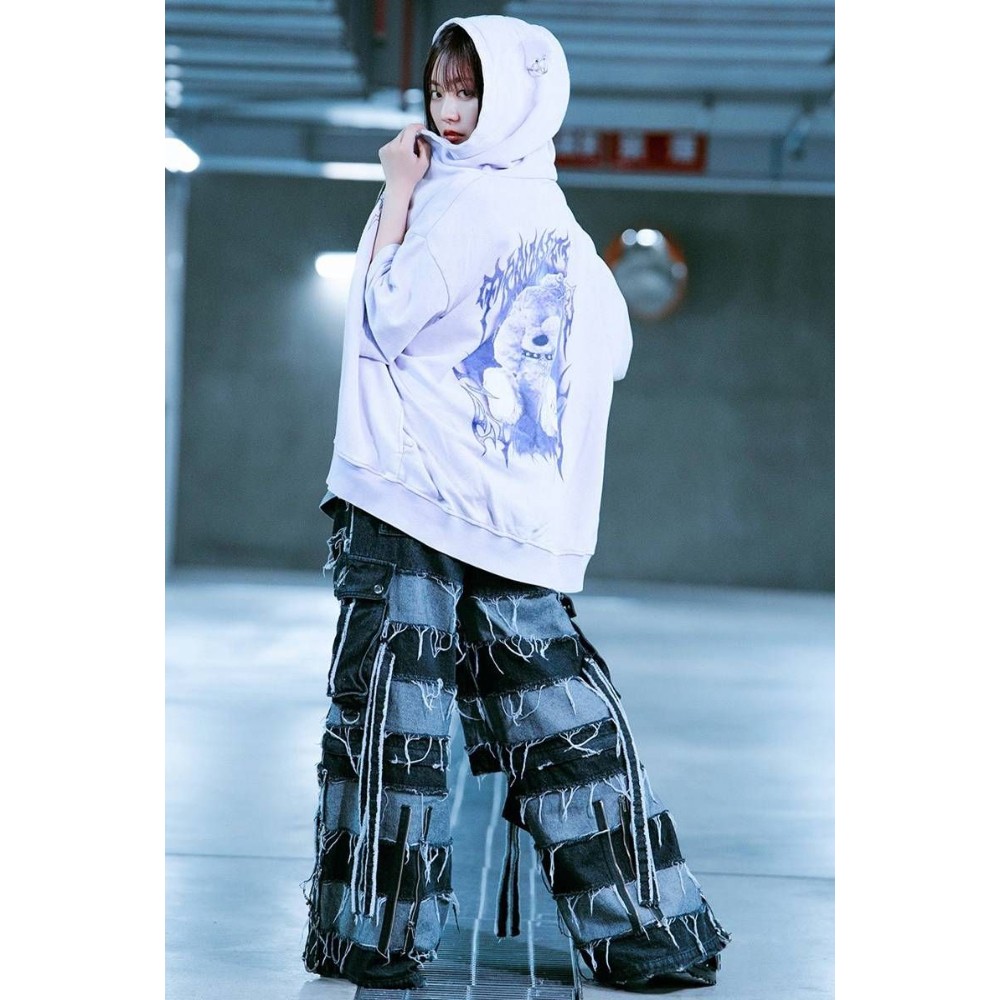 TRAVAS TOKYO 트라바스도쿄 곰돌이 귀 반팔 후드집업 파카 퍼플 - 상세 이미지 5