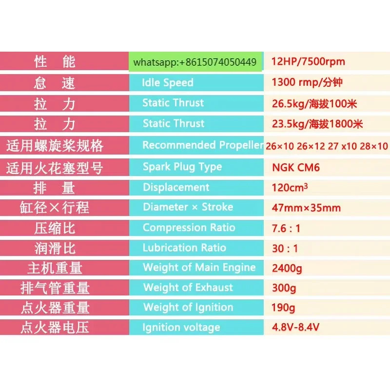 이실린더 2행정 발전 시스템을 갖춘 DLE120 항에어 모델 엔진 180W120CC 변위