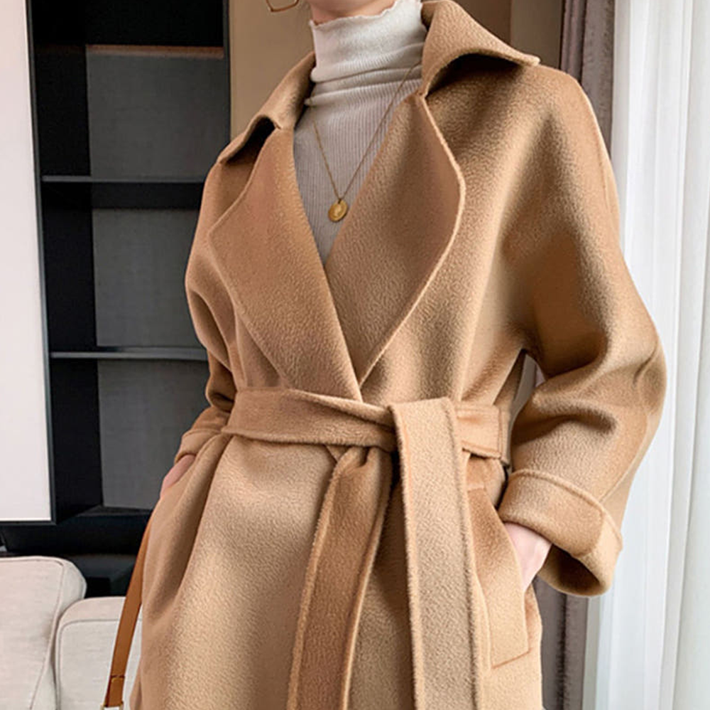 울100코트 가을 여성  지블링 핸드메이드 럭셔리코트 하객룩 베이지 반코트 제품 이미지