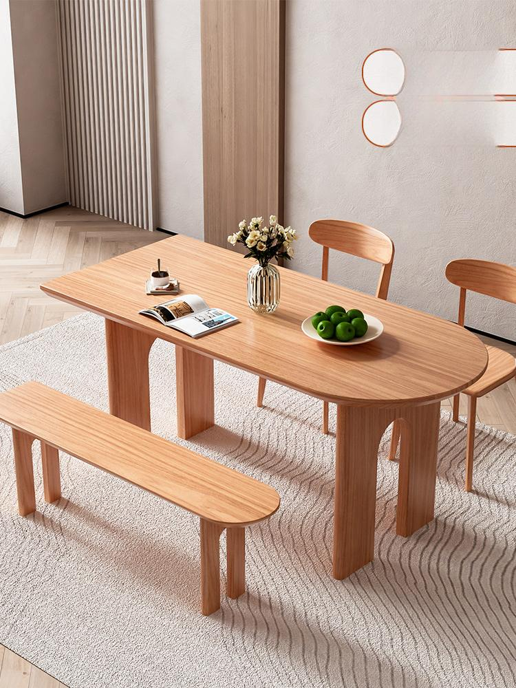 타원형 주방 우드슬랩 탁자 다이닝 Rustic 원형 식탁 내추럴 우드 120 x 60 4.5cm - 상품 이미지