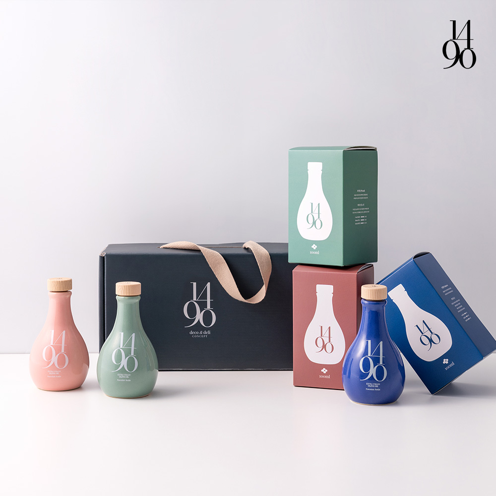 26년 햇오일 1490 엑스트라버진 올리브오일 100ml 3종 선물세트, 그린쇼핑백 동봉 - 상품 이미지