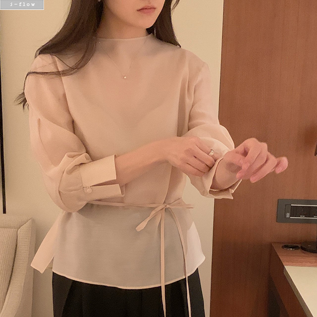 리젤 반목 스트랩 텐셀 블라우스 3col 봄 가을 쉬폰 실키 시스루 레이어드 제이플로우 - 상세 이미지 2