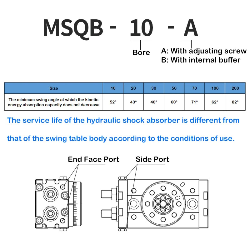 MSQB10A MSQB20A MSQB30R MSQB50R 회전식 공압 실린더 MSQB50A 조정 0-190도