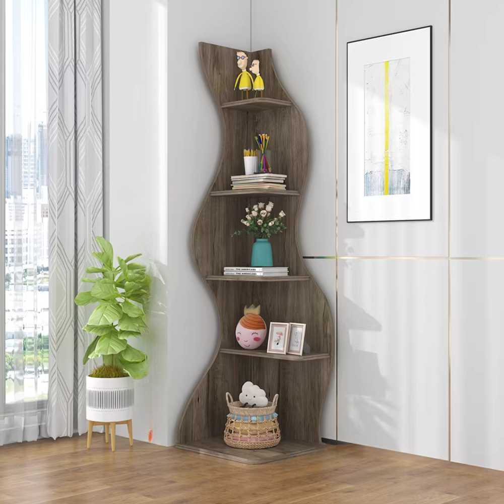 원목 코너 수납장 스탠딩 정리대 공간 서재 구석 틈새 50x48x182cm 해초 따뜻한 흰색 - 상품 이미지