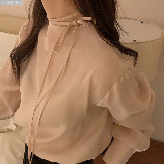 리젤 반목 스트랩 텐셀 블라우스 3col 봄 가을 쉬폰 실키 시스루 레이어드 제이플로우 이미지 6