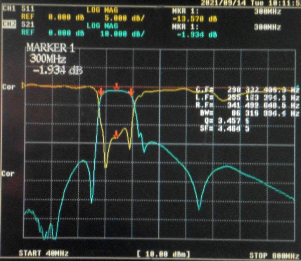 260-340MHz 300MHz 대역 샤프 컷오프 밴드 패스 필터 SMA 인터페이스