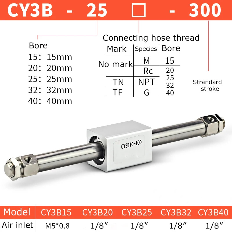 CY3B20 자기 커플 링 로드리스 실린더 고압 알루미늄 합금 롱 스트로크 에어 CY3B20TF-200 CY3B
