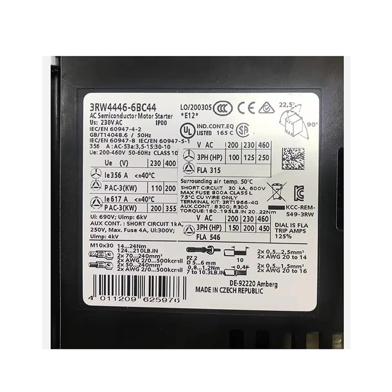 뉴 오리지널 3RW4446-6BC44 AC 반도체 모터 소프트 스타터 PLC 프로그래머블