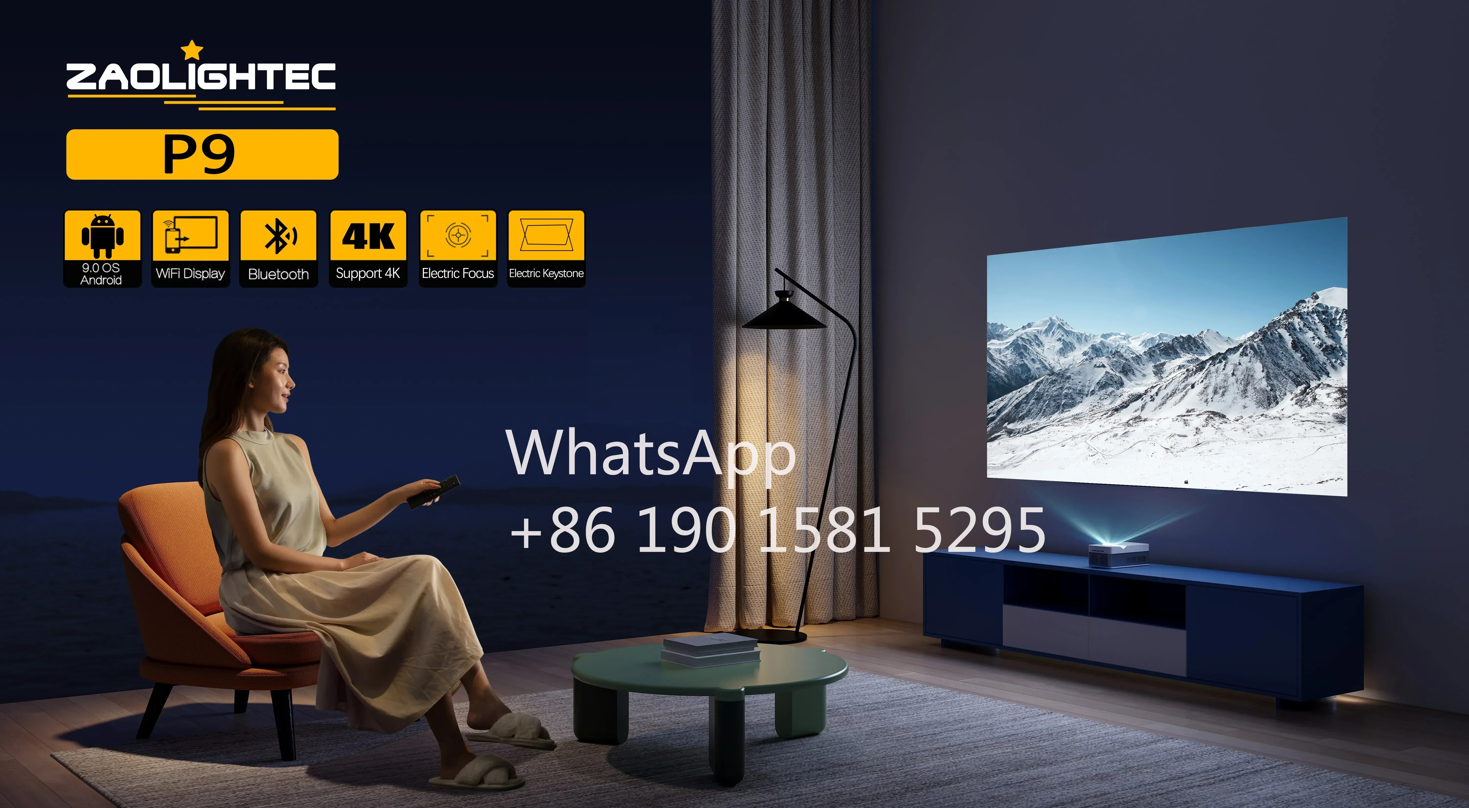 미니 프로젝터 P9 4K 3D 2700 ANSI 안드로이드호환 6.5 스마트 홈 시어터 숏 초점 TV 비디오 비머 HDR MEMC 포함