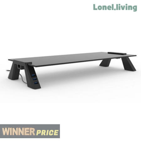 세이온코리아협력사 로넬리빙 모니터받침대 USB허브 스마트독브릿지컴팩트 블랙USB 블랙글라스 C706