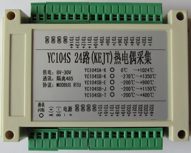 16 24 채널 K형 열전대 J N T E형모듈 MODBUS RTU 프로토콜 485