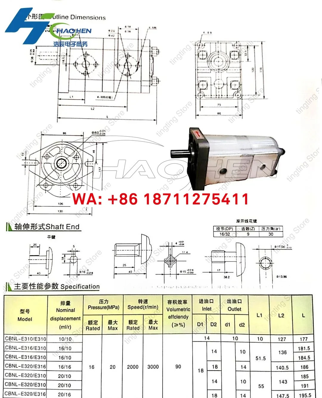 유압 기어 오일 펌프 고압 CBN/CBT-G314/304 F310/306 F310/310 더블