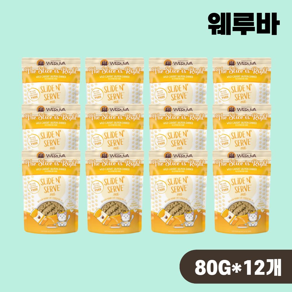 [+N포인트] 웨루바 캣 파테 주식캔 파우치 습식 더 슬라이즈 이즈 롸잇, 80g, 12개 - 상품 이미지