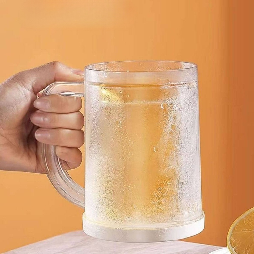 이중 얼음컵 맥주잔 시원한 냉동 보냉 손잡이 플라스틱 대용량 이중벽 쿨링컵 - 상세 이미지 2