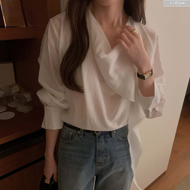 페럴 스카프넥 드레이프 오간자 블라우스 3col 봄 가을 시스루 루즈핏 하객 제이플로우 - 상세 이미지 2