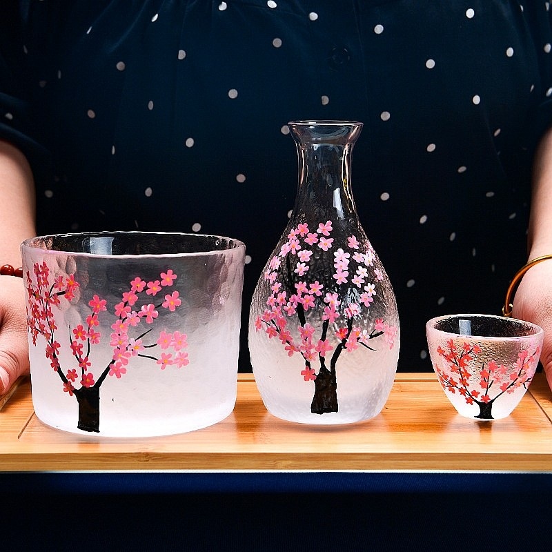 사쿠라 사케잔 유리술잔 아름다운 벚꽃 무늬 프리미엄 얼음결 서리유리 일본식 이자카야 감성 - 상세 이미지 2