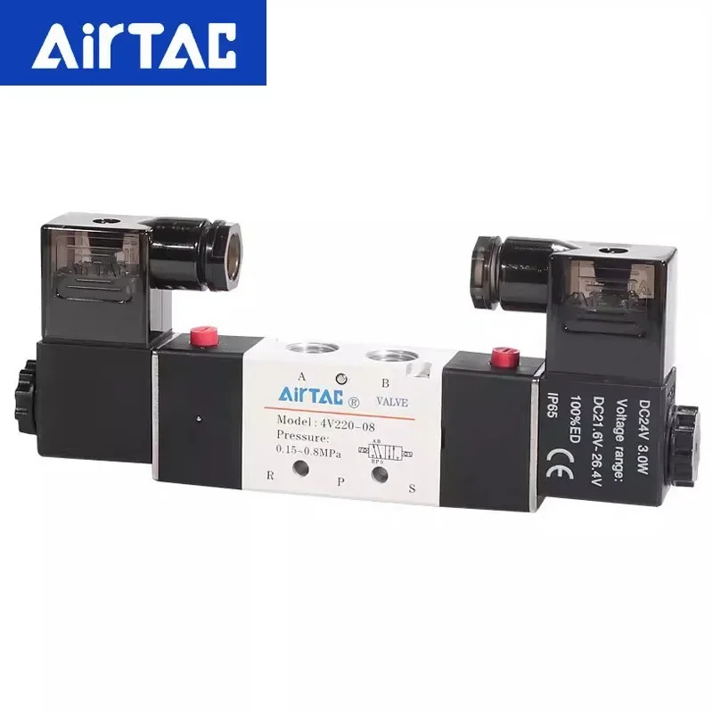 AirTAC 투 포지션 파이브 웨이 리버싱 밸브 12V 24V 110V 220V 4V120-06 4V220-08 4V320-10 4V420-15 솔레노이드 에어