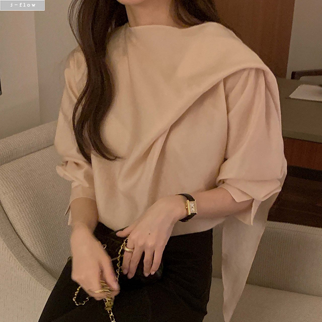 페럴 스카프넥 드레이프 오간자 블라우스 3col 봄 가을 시스루 루즈핏 하객 제이플로우 - 상품 이미지