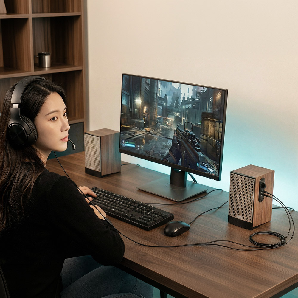 브리츠 우든 2채널 스피커 컴퓨터 게이밍 pc usb 노트북 유선 데스크탑 레트로 제품 이미지