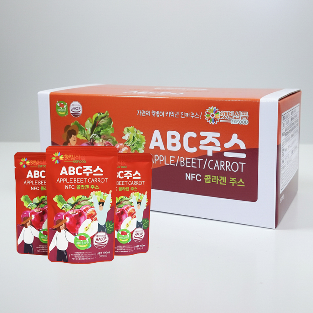 햇빛식품 갈아만든 NFC 저온착즙 콜라겐 ABC주스 100ml 30포 클렌즈 쥬스 원액 - 상품 이미지