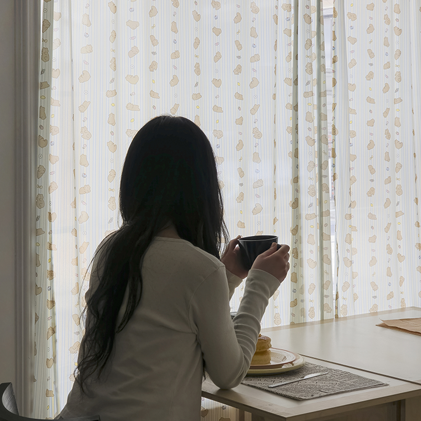 슈가팝베어 쉬폰 포인트 커튼 거실 침실 창문 가리개 봉집형 인테리어 패브릭 이미지 6