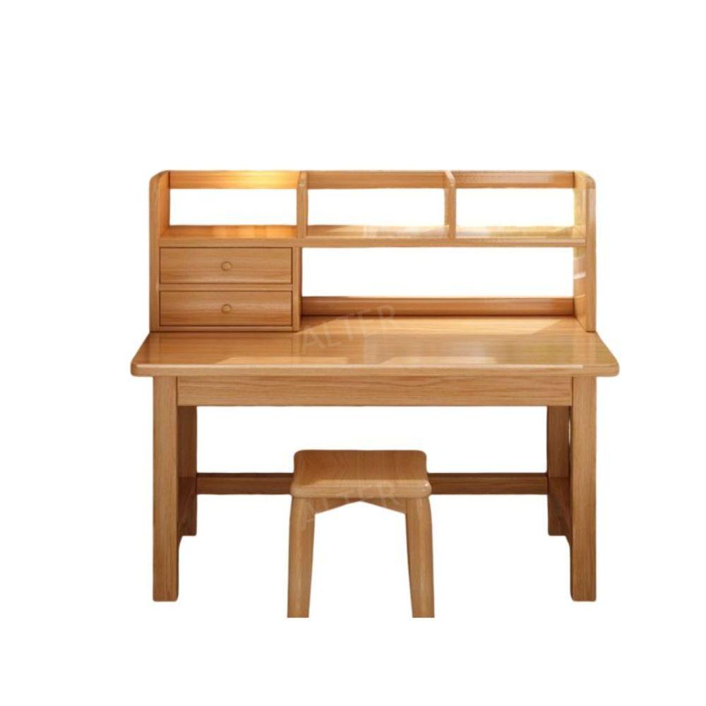 접이식 원목 책상 테이블 전실목 철제 컴퓨터 1인 수납 우드 테이블+의자 (140x60cm) - 상품 이미지