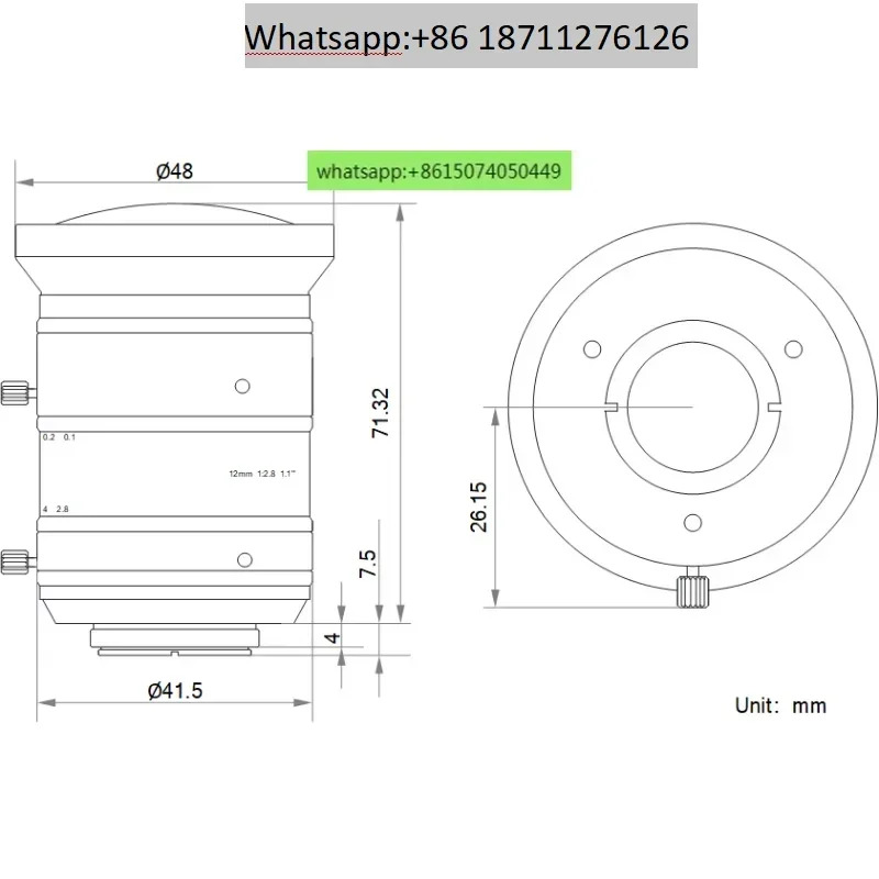 MVL-KF1228M-12MPE 고정 초점 12mm 1.1인치 12mp 산업렌즈.