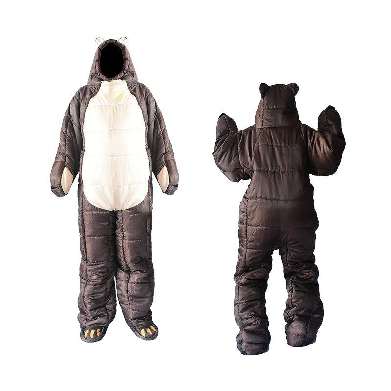 입는 침낭 일체형 겨울 패딩 캠핑 전신 차박 브라운 베어 M (150-170cm) - 상세 이미지 3