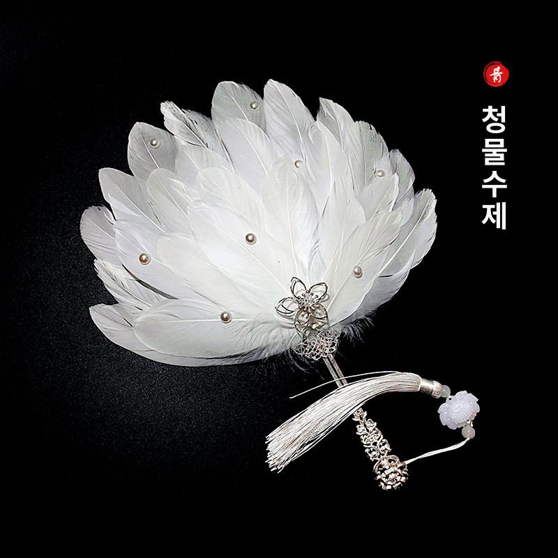 깃털 둥글 웨딩 촬영용 촬영 패키지 한복 무용 소품 화이트구스 페더 부채 - 상세 이미지 2