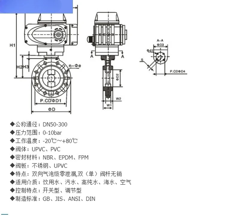 전기 버터 플라이 밸브 D971X-10/16SuPVC 산 알리 부식성 화학 제어 조절 DN50-300