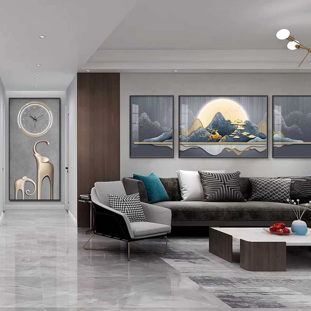 복 들어오는 그림 코끼리 시계 풍수 집들이 캔버스 SXS108 40x80cm 블랙 - 상세 이미지 5