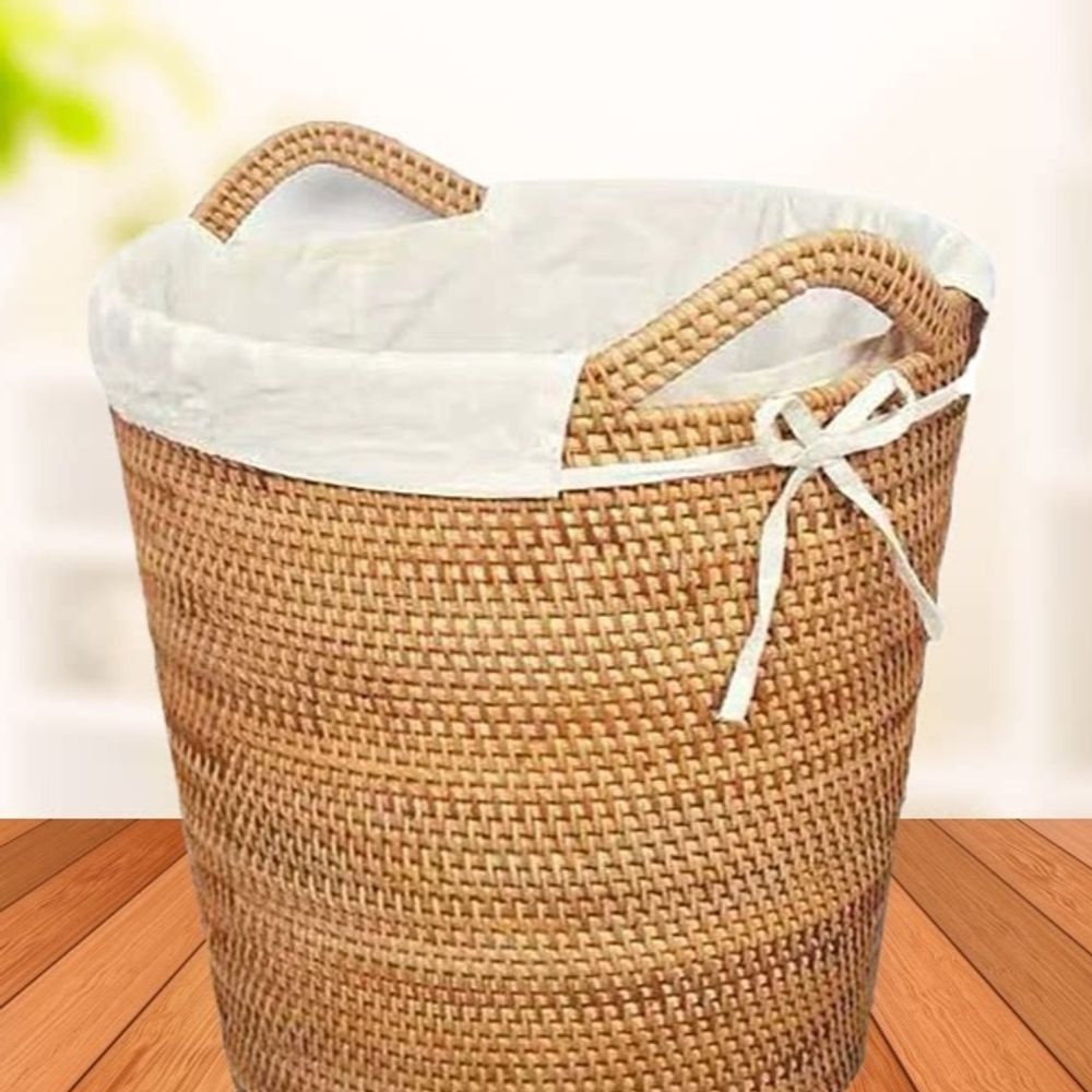원형 라탄 바구니 소쿠리 햄퍼 정리함 수납바구니 인테리 안감 직경 38x39의 더러운 옷통 - 상세 이미지 3