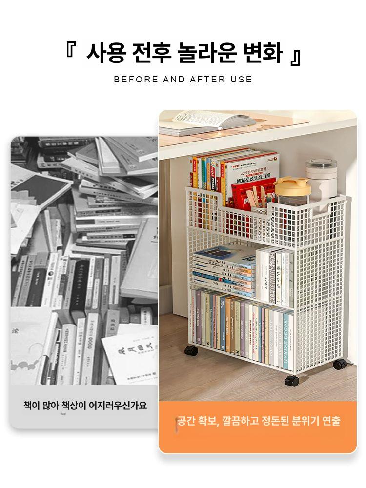 책상 밑 수납함 가방 보관함 이동식 하부 틈새 사무용 화이트 3단 확장 바퀴 확장용량 - 상세 이미지 3