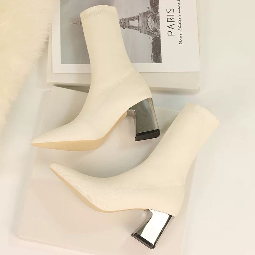 여성 블랙 뾰족코 니트삭스 부츠 여성 A. 살구 플러스 벨벳 힐 높이 6 cm, A. 34 - 상세 이미지 3