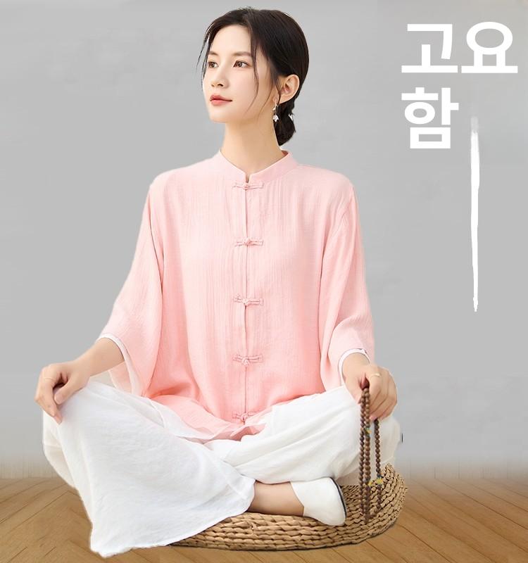 데일리 여름 기도 명상복 불교 운동복 요가복 루즈핏 화이트 세트 면혼방 m - 상세 이미지 3