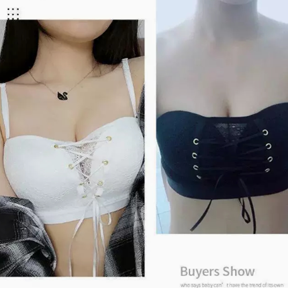 오프숄더 퍼진 처진가슴브라 자세 끈없는 뽕 빅사이즈 웨딩누브라 탑 - 상세 이미지 4