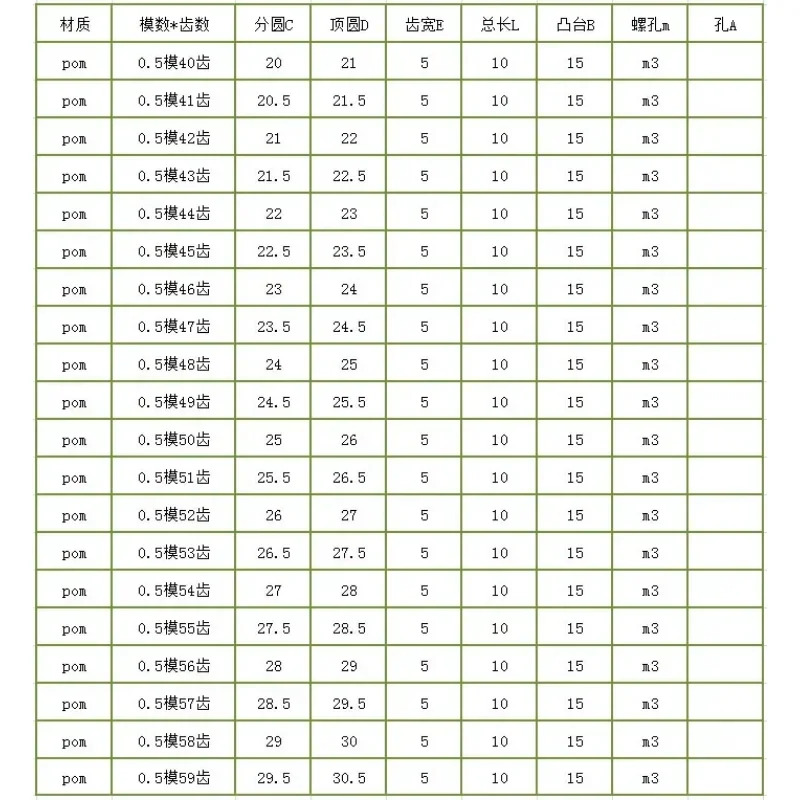 10 팩 POM 0.5 금형 40  59 치아 플라스틱 폴리옥시메틸렌 기어 정밀 헬리컬 랙 웜