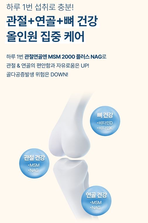 네추럴라이즈 관절연골엔 MSM 2000 플러스 NAG 1500mg 60정, 3개 - 상세 이미지 4