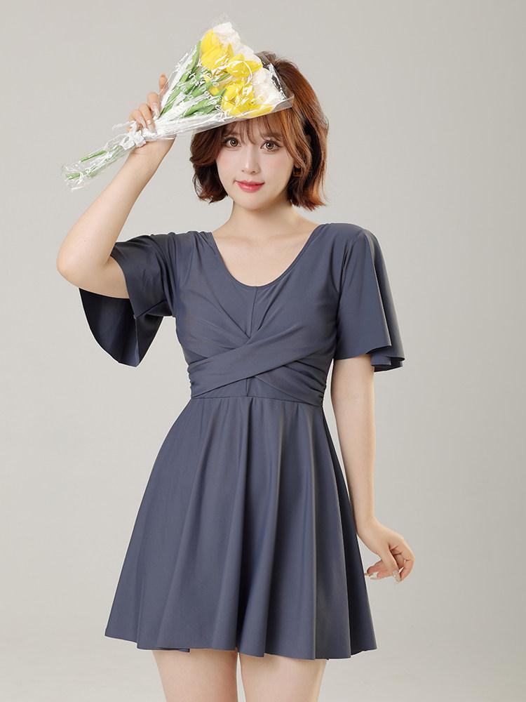 중년 수영복 여성 노인 스커트 어머니 원피스 온천 블랙 XL 110-128 - 상세 이미지 4