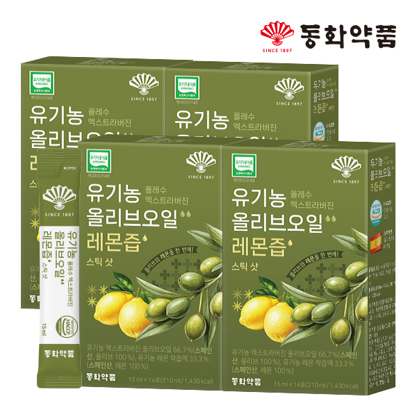 동화약품 유기농 올레수 엑스트라버진 올리브오일 레몬즙 스틱 샷 14포, 4개 - 상품 이미지
