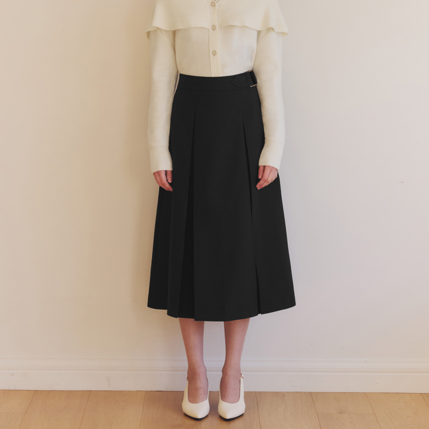 [제로스트릿] 벨트 플리츠 스커트 BELTED PLEATS SKIRT / BLACK - 상품 이미지
