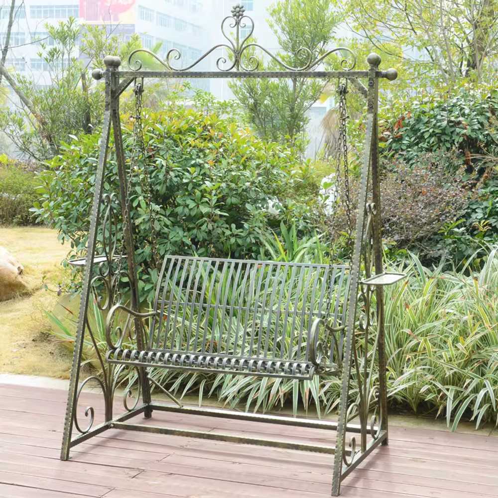 야외그네의자 철제 벤치 공원 카페 전원주택 2인승 구리색 이미지 7