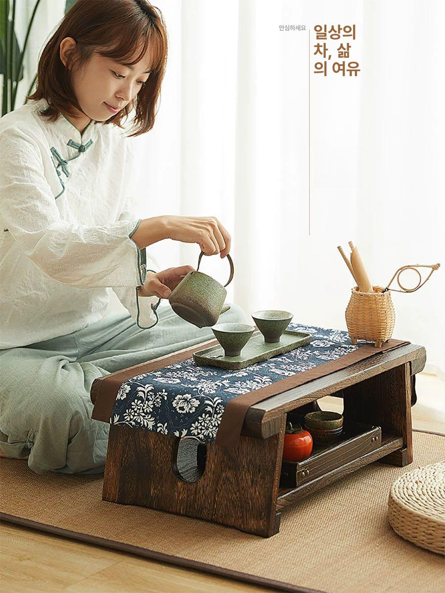 다다미 다과상 가정용 찻상 소형 좌탁 교자상 차 탁자 오픈 홀 미디엄 70 x 34.5 x 28cm 조립 필요 - 상세 이미지 2