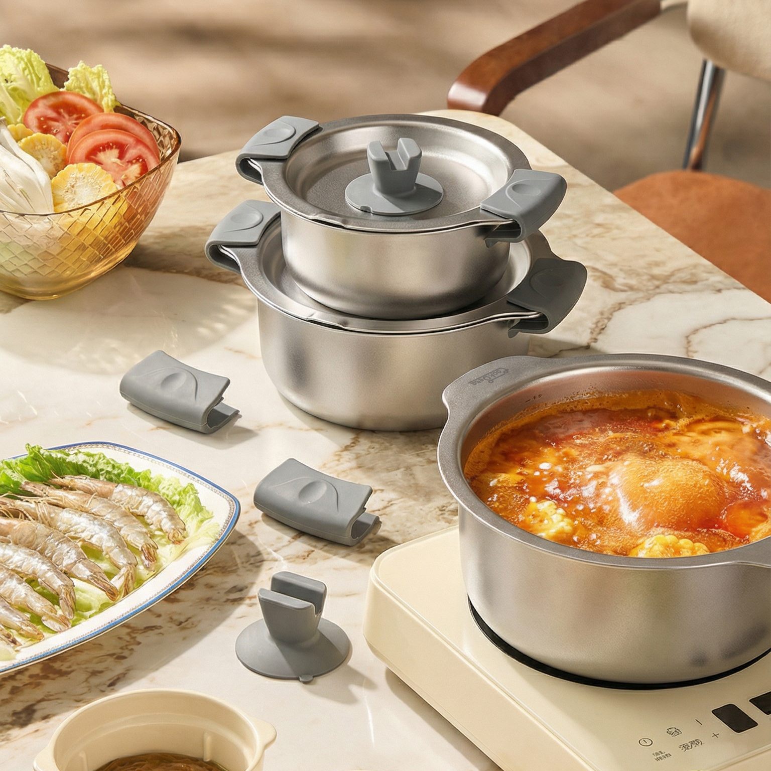 쿡세라 무연마제 스텐304 IH 인덕션 통3중 디버스팟 스텐냄비 풀세트 제품 이미지