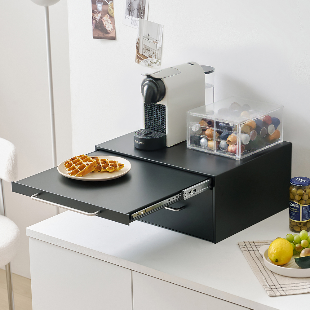 전자레인지 선반 슬라이딩 밥솥 수납 전자레인지다이 440x360x200 mm, 2단, 블랙