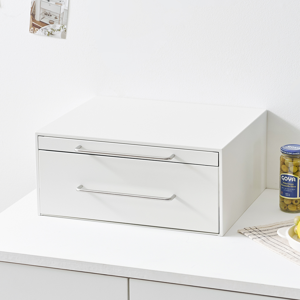 전자레인지 선반 슬라이딩 밥솥 수납 전자레인지다이 440x360x200 mm, 2단, 화이트