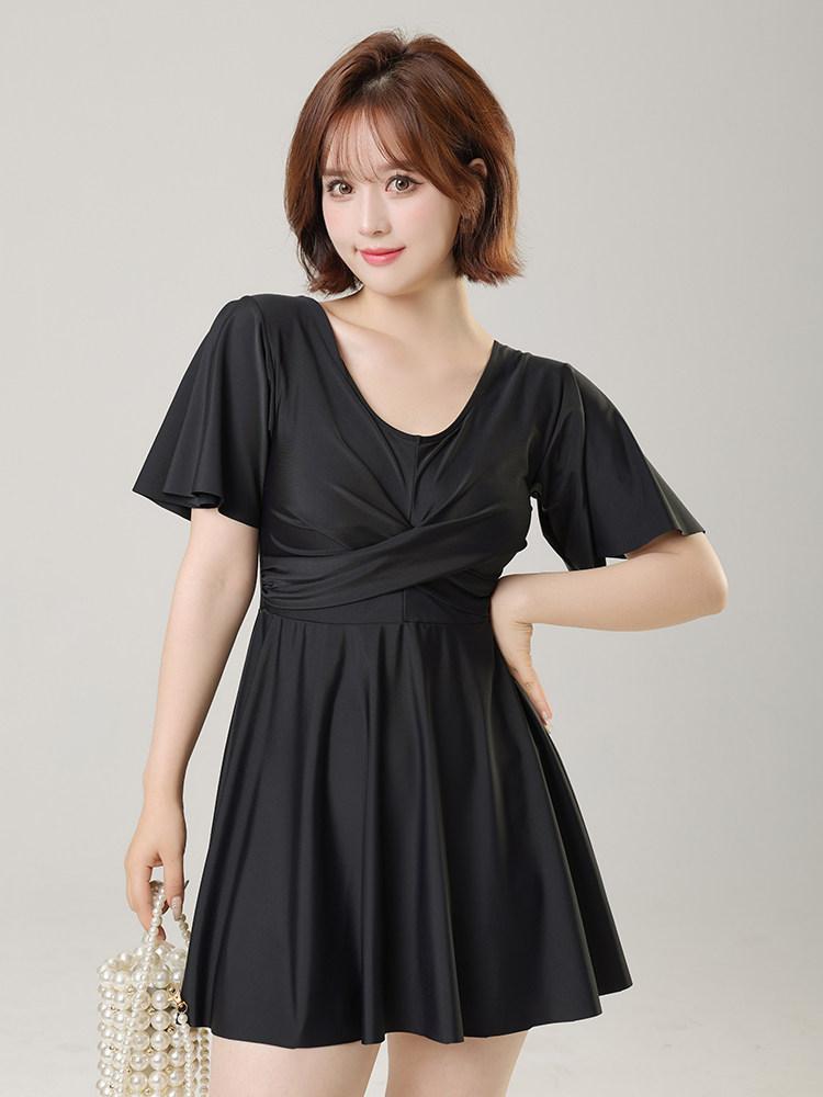 중년 수영복 여성 노인 스커트 어머니 원피스 온천 블랙 XL 110-128 - 상세 이미지 3