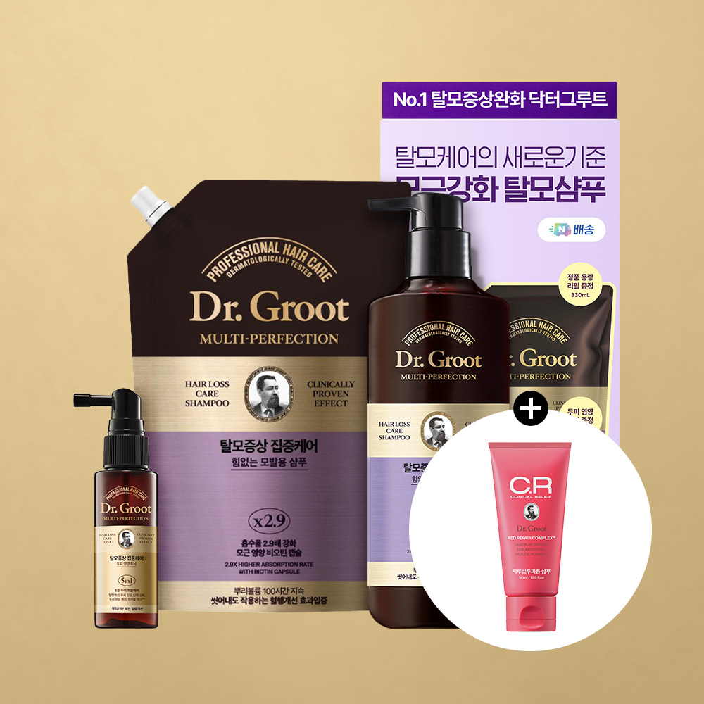[N단독 대용량]닥터그루트 멀티퍼펙션 탈모증상집중케어 힘없는모발용 샴푸 330ml+리필330ml+(증정)두피토닉50ml+클리니컬 릴리프샴푸50ml 제품 이미지